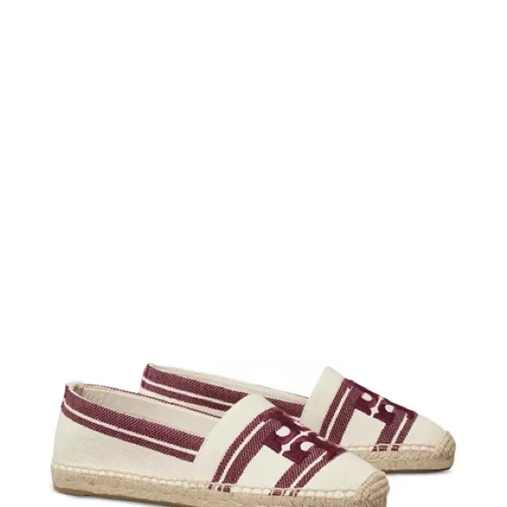 Tory Burch DOUBLET JACQUARD ESPADRILLE STRIPE LOGO Women's Burgundy and Cream 9